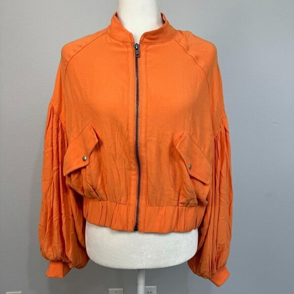 Free People Womens On Pointe Bomber Jacket Zip Front Slouchy Orange Size Small - Picture 4 of 14